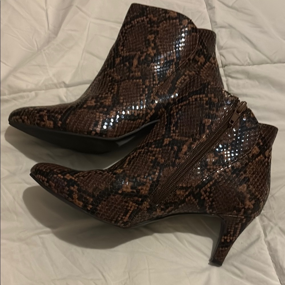 Alfani Brown Ankle Booties with Snakeskin Pattern